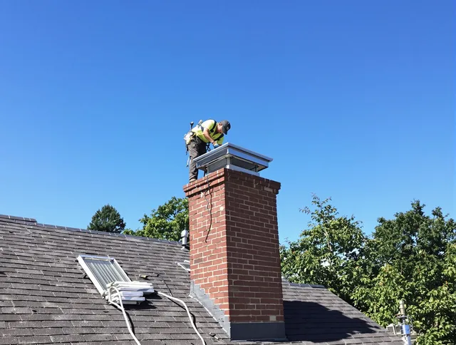 Rosemead Chimney Sweep technician measuring a chimney cap in Rosemead, CA
