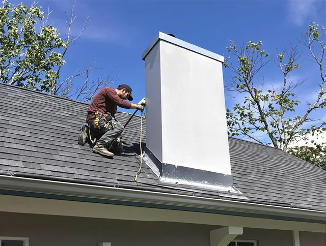 Rosemead Chimney Sweep team member finishing chimney construction in Rosemead, CA