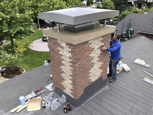 Rosemead Chimney Sweep team working on a custom chimney remodel in Rosemead, CA