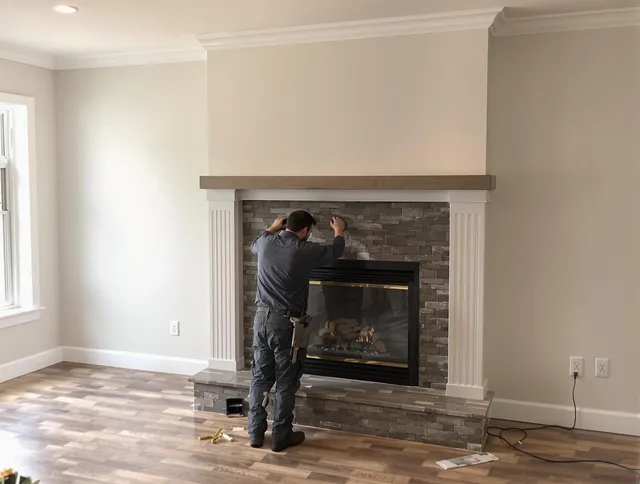 Rosemead Chimney Sweep finishing a custom fireplace install in Rosemead, CA